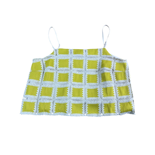 River Island UK14 Women's Yellow Cropped Top with White Lace Trim