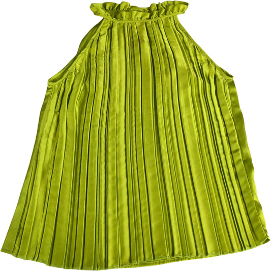 River Island UK12 Women's Sleeveless Pleated Top Neon Yellow Ruffle Detail