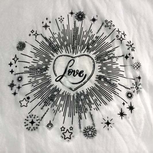 Branded Love Print T-Shirt Women Size 12 White Cotton Short Sleeve Top