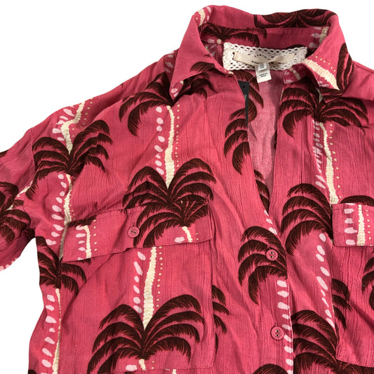 River Island Palm Print Shirt UK XS Women's Button Up Short Sleeve Viscose Blush