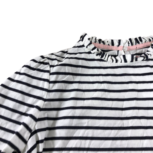 Boden White/Navy Striped Frill Detail Long Sleeve Top - Size 10