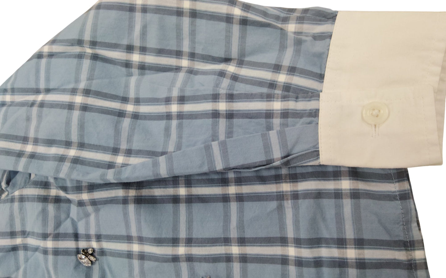 River Island Checked Blue Shirt Women Size 12 Embellished Long Sleeve