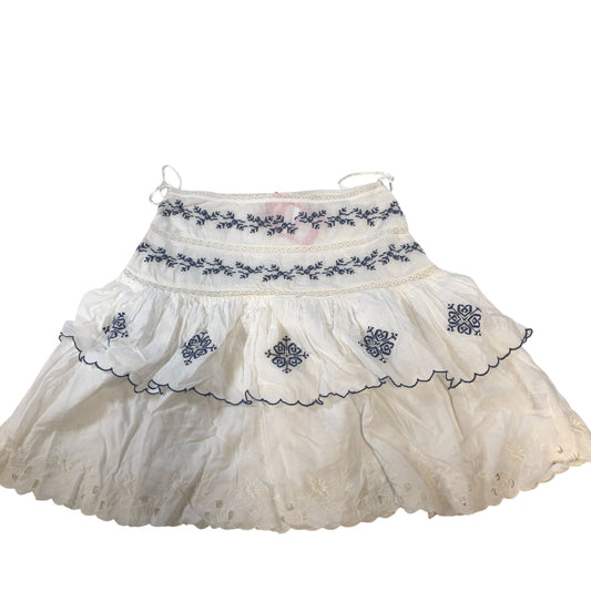 River Island UK10 Women's White Embroidered Tiered Summer Skirt Cotton