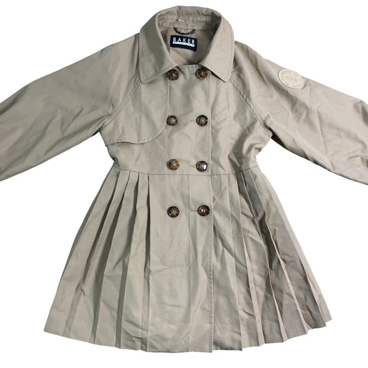 Baker By Ted Baker Girls Trench Coat 5-6 Years Stylish Pleated Khaki Outerwear