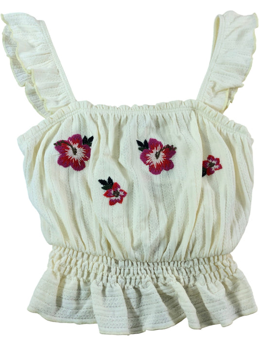 RIVER ISLAND Girls Floral Embroidered Top Size 13-14 Years Cream Ruffle