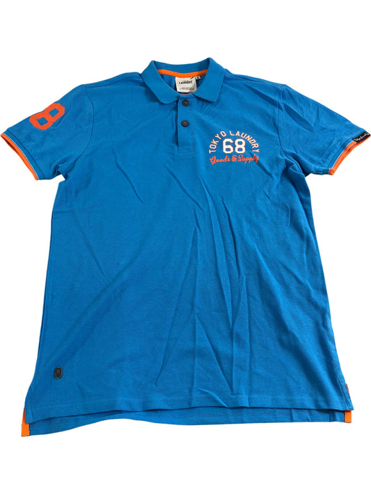 TOKYO LAUNDRY 68 Polo Shirt M Men's Blue Cotton Orange Detail