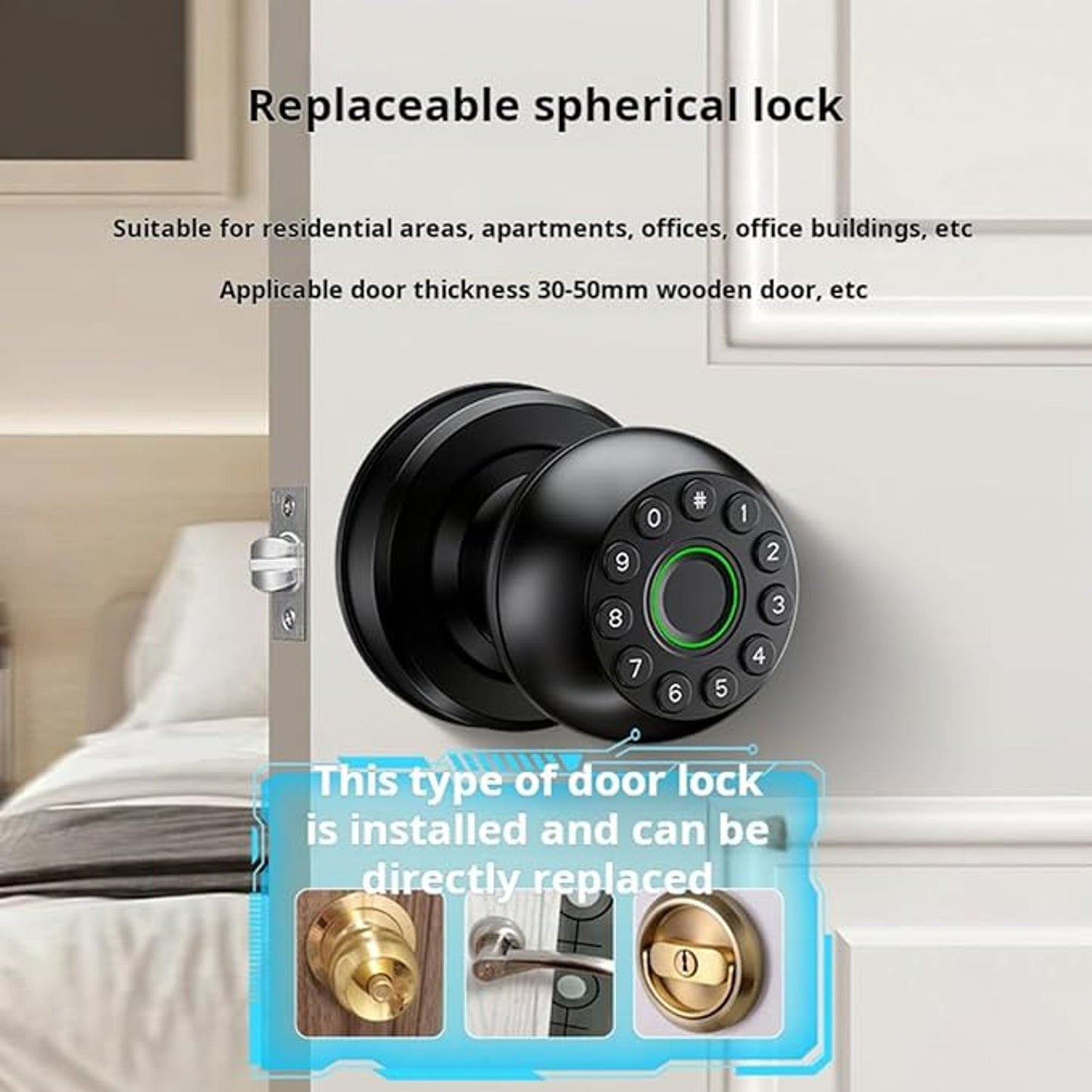 Xenocam Fingerprint Door Knob, Electric Door Lock, Smart Door Lock