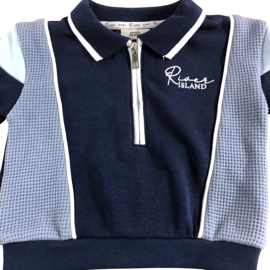 River Island Baby Toddler Outfit 0-3 Months Navy Blue Zip Polo Top & Pants Set