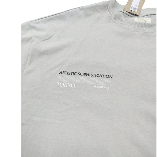 River Island Artistic Sophistication T-Shirt UK Large Men's Light Grey Graphic