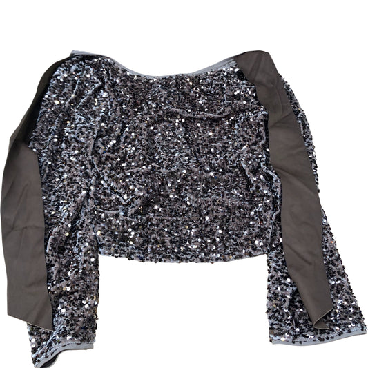 Sequin Crop Top UK Size 14 Women's Long Sleeve Stretchy Brown