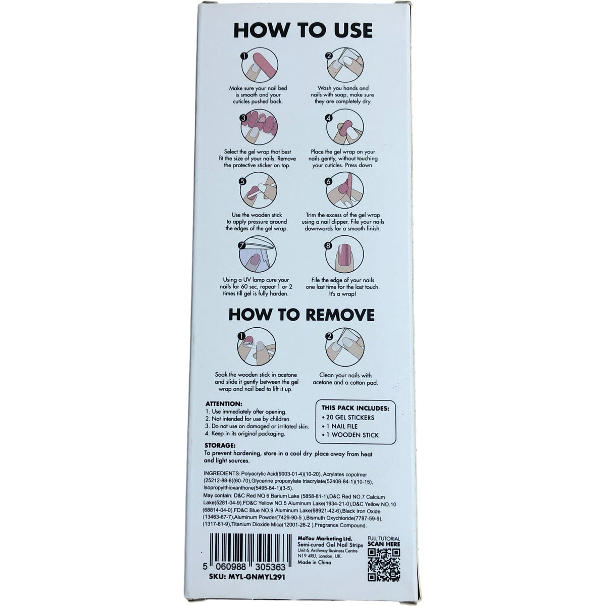 MoYou London Gel Nail Strips 20 Semi-Cured Stickers Bad Blood Glossy Black