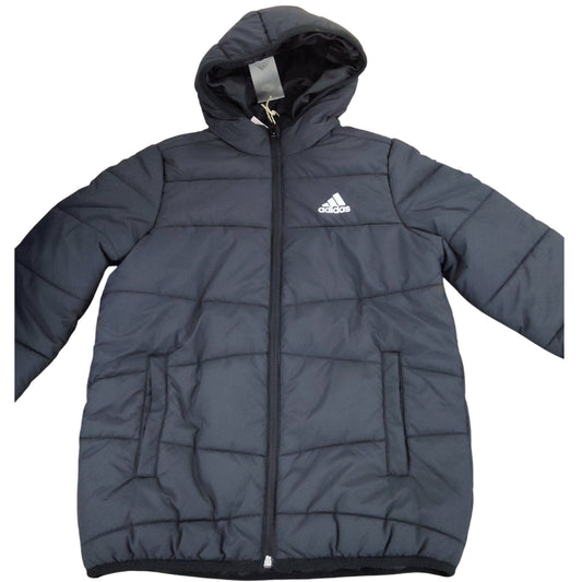 Adidas Boys Puffer Jacket Size 9-10 Years Black Hooded Outerwear