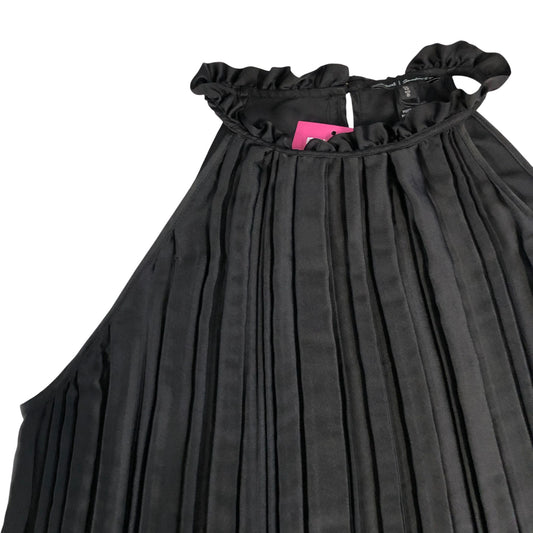 River Island Women's UK12 Sleeveless Pleated Blouse Black Ruffle Neck