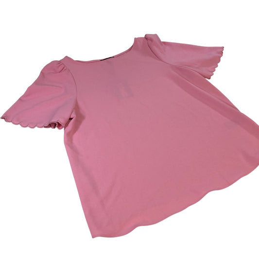 River Island Pink Scalloped Sleeve Top UK8 Women's Casual Blouse Polyester