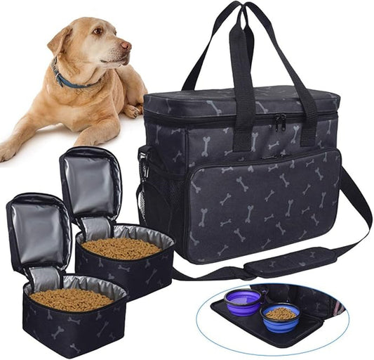 Zwini Dog Travel Bag Washable Storage Supply Tote Thermal Bag with Compartments
