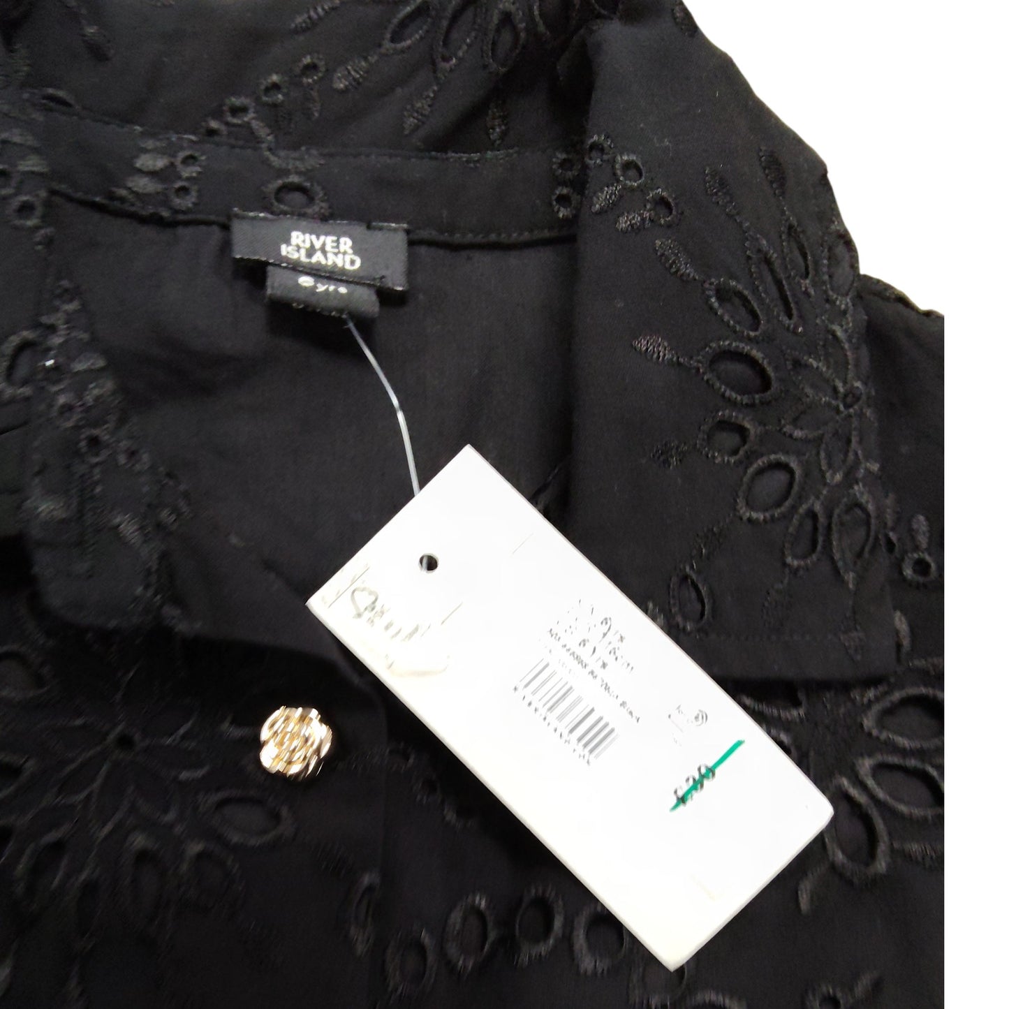 River Island Black Dress Women Size 9 years Embroidered Short Sleeve Belted