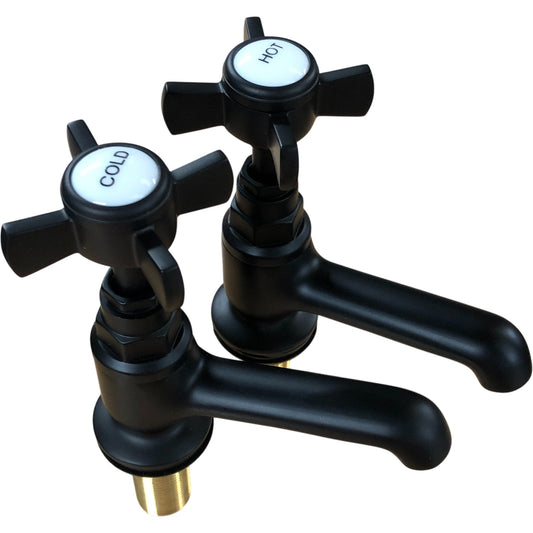 Traditional Basin Taps Black Cross Head Handles 2 Taps New Bathroom Faucet