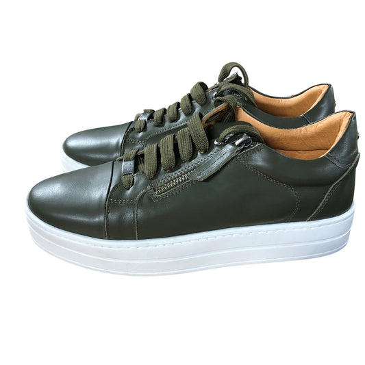 Moda Green Leather Trainers UK7 Women's Stylish Zip Detail Sneaker