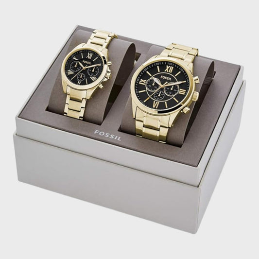 Fossil Modern Courier Watch Gift Set - Gold Band Black Dial