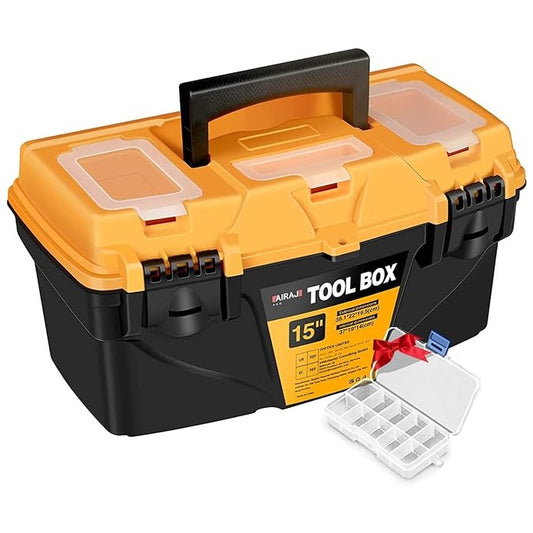 Airaj 15 Inch Tool Box Plastic Organiser Storage Container Black Yellow