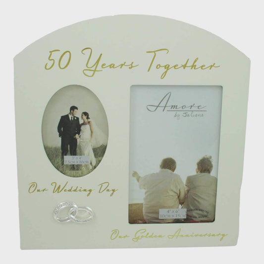 Golden 50th Anniversary Double Photo Frame - 6x4"