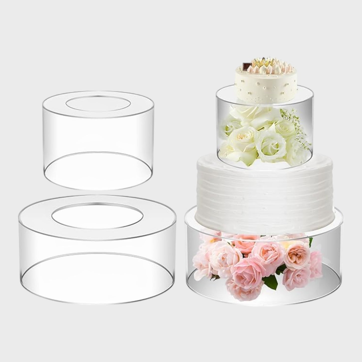 Acrylic Fillable Round Cake Stand with LED Lights - Two Pieces