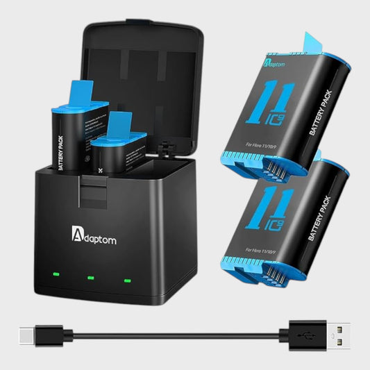 Adaptom Battery Charging Box for GoPro Hero 11/10/9 - With 3 Batteries