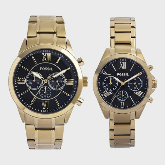 Fossil Modern Courier Watch Gift Set - Gold Band Black Dial