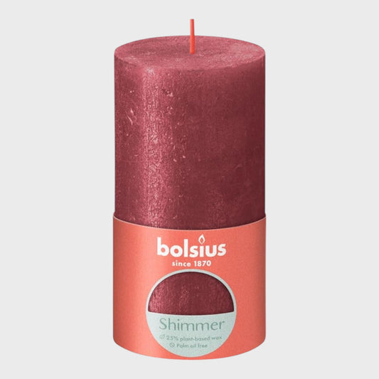 Bolsius Red Metallic Rustic Pillar Candles - Pack of 6