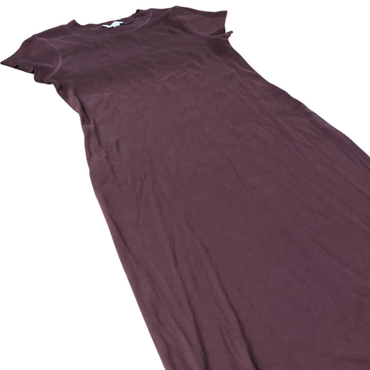 River Island UK14 Women's Burgundy Ribbed Midi Dress Short Sleeve Casual