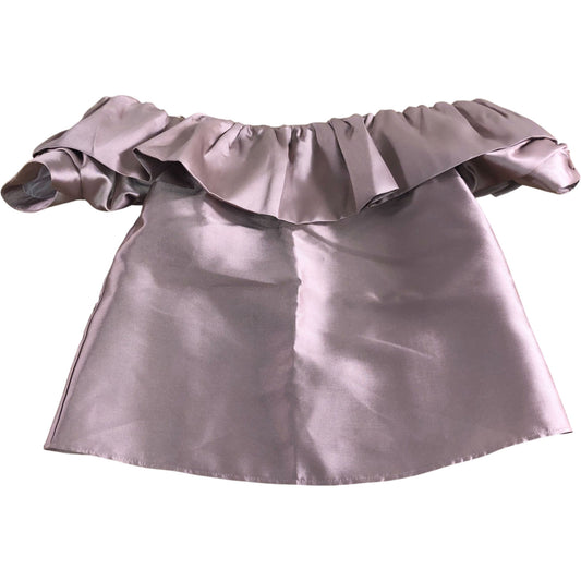 River Island Off The Shoulder Top UK6 Women's Blush Satin Ruffle Blouse