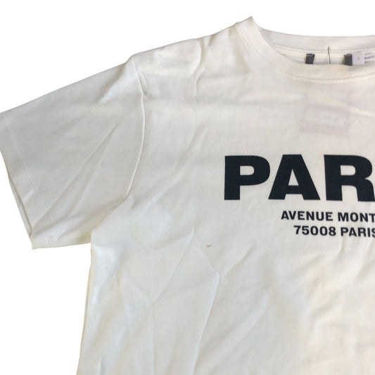 Paris Avenue Montaigne T-Shirt UK Large Women's White Cotton Top