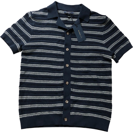 River Island Studios Short Sleeve Knit Polo Shirt Size S Men's Stripe Navy