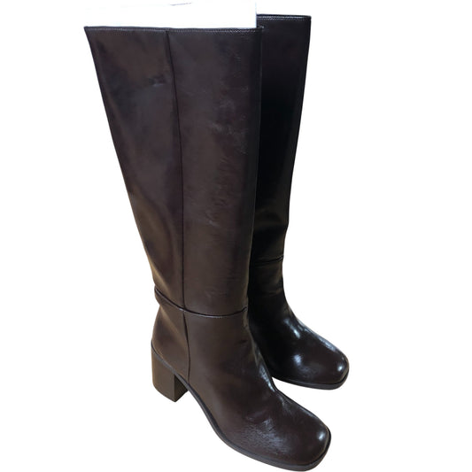 River Island Knee High Boots Women's Brown Leather Block Heel Fashion UK6
