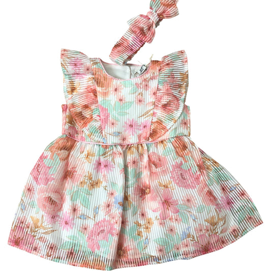 River Island Girls Floral Dress 0-3 Months Toddler Summer Outfit with Hair Band