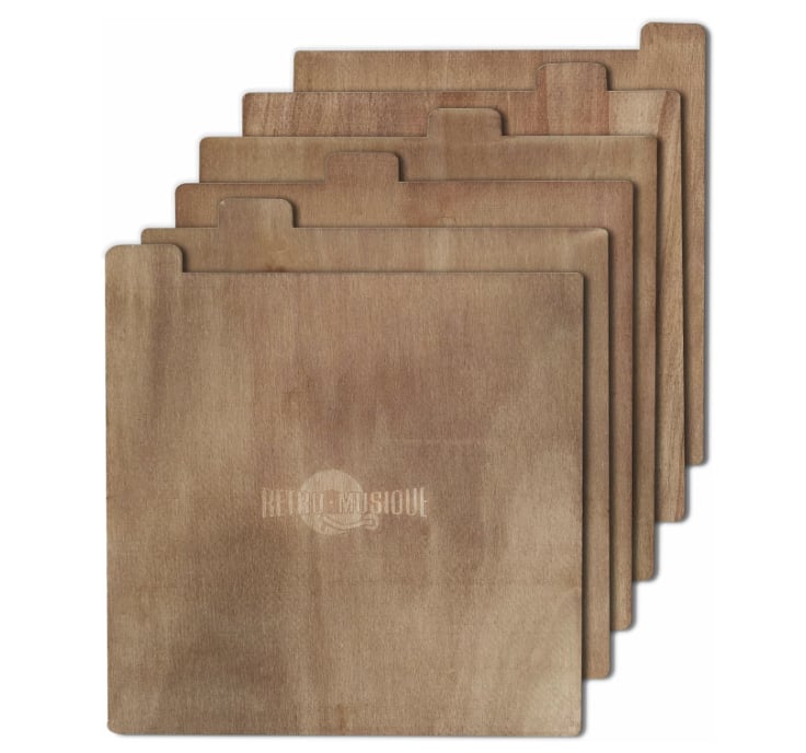 RETRO MUSIQUE Set Of Six 12 Inch Wooden LP Dividers With Hessian Cover Oak