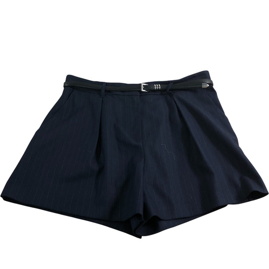 River Island Women's Shorts UK16 Navy Pinstriped Tailored with Belt