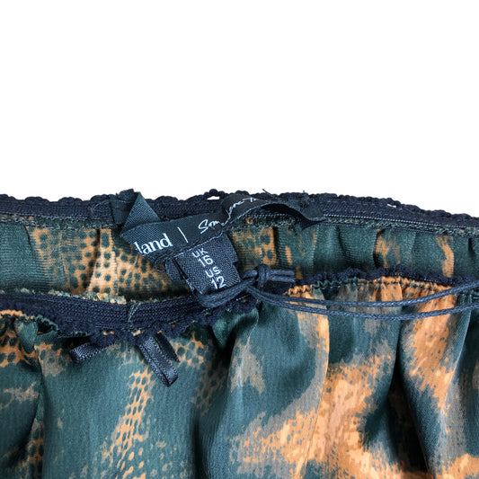 River Island Women's UK16 Green Animal Print Skirt With Black Lace Trim