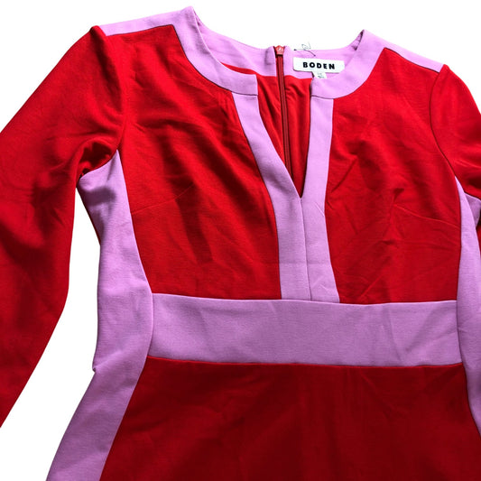 Boden Red Colourblock Midi Dress - Size 6