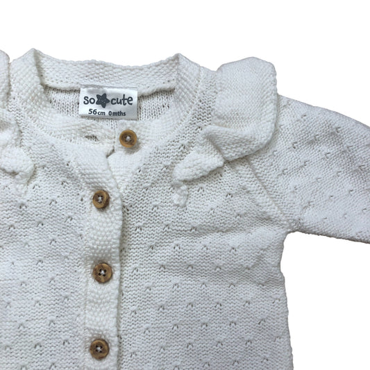 So Cute Knitted Babygrow Size 0M 56cm Infant Cream Long Sleeve With Ruffles
