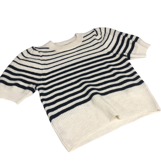 Striped Sweater Women's Short Sleeve Knit Cream Black Small