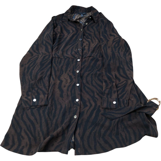 Brown Black Zebra Print Long Sleeve Shirt Dress Size 10 Women's Chic