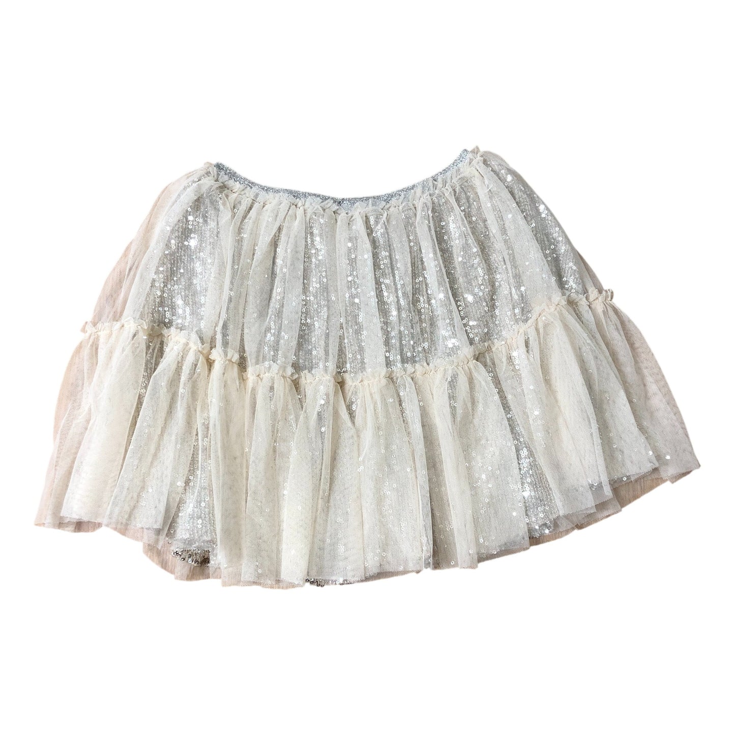 Girls Sequin Layered Skirt Age 11 Years Cream Tulle Glitter Ruffle