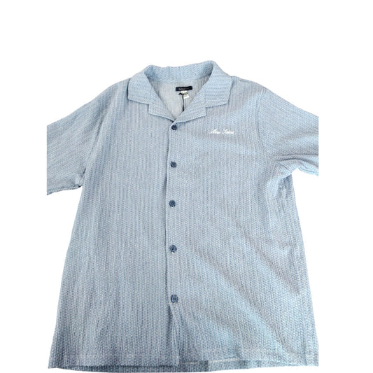 River Island Mens Polo Shirt Size L Blue Check Pattern Short Sleeve