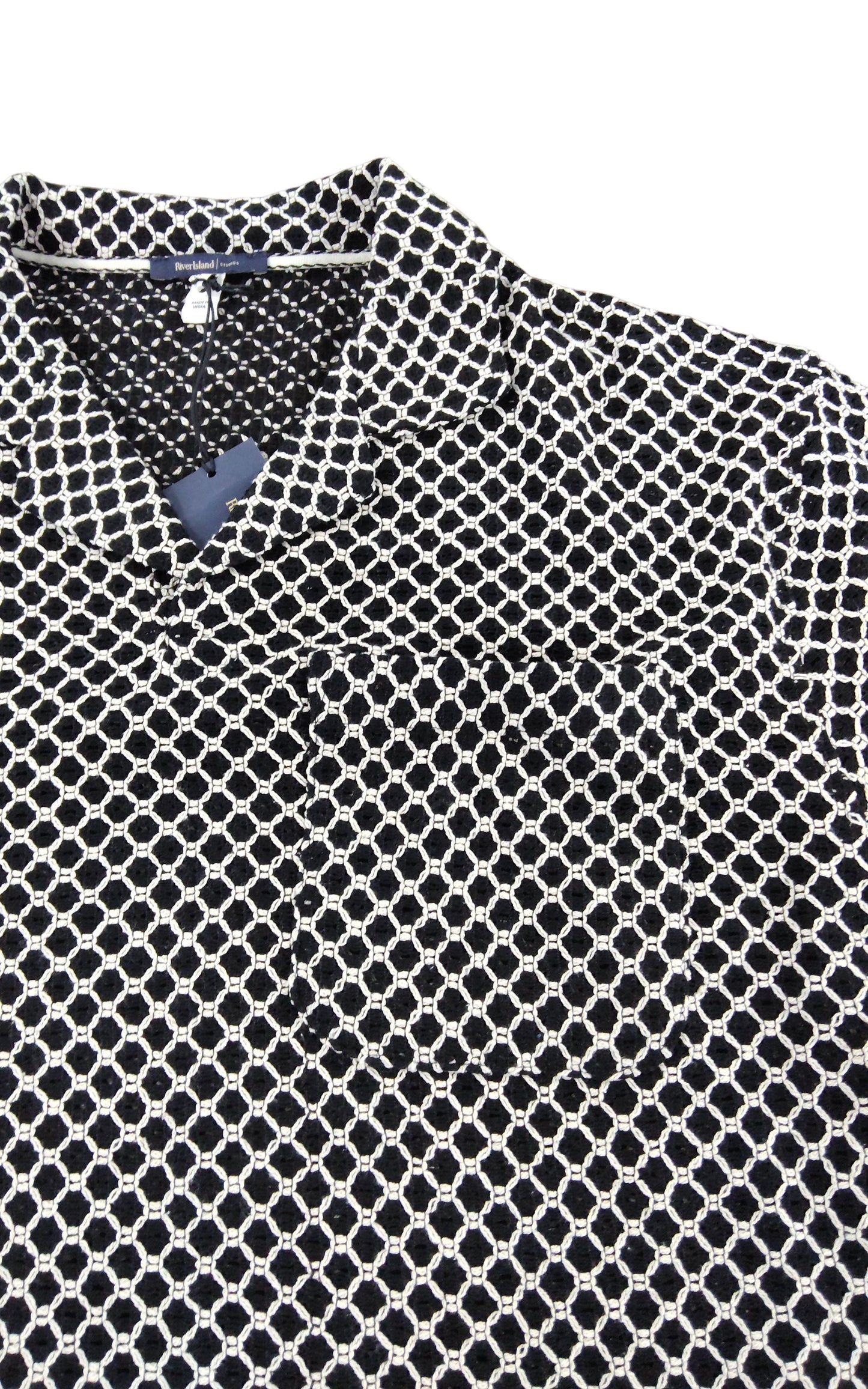 River Island Men's Short Sleeve Shirt Size M Black White Geometric Pattern