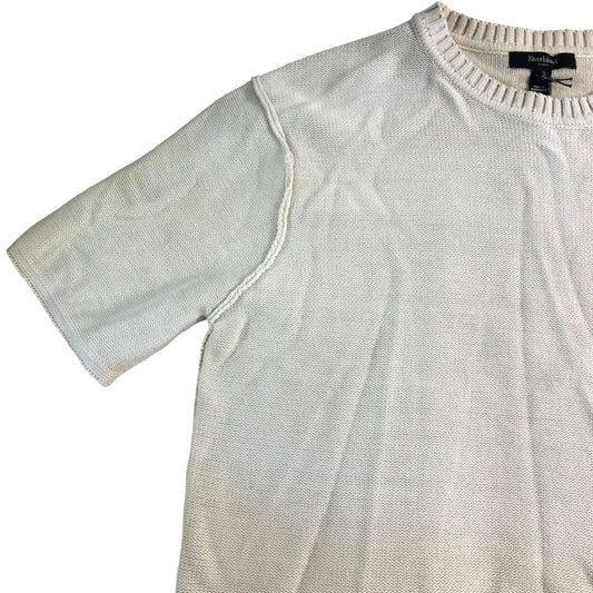 River Island Short Sleeve T-Shirt UK S Men's Cream Knitted Cotton Top