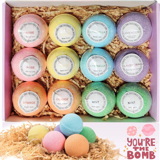 TTRWIN Bath Bombs Gift Set 12 Pack Essential Oils Relaxation Bath Additives