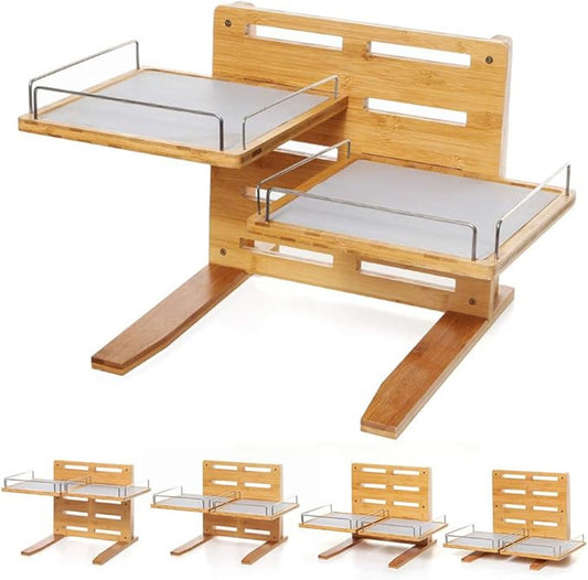 FOREYY Adjustable Raised Dog Bowls,Bamboo Elevated Feeder Stand