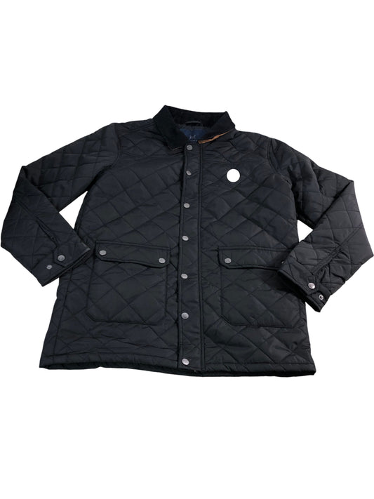 Branded Quilted Puffer Jacket Men's Black Button Fastening Size Medium