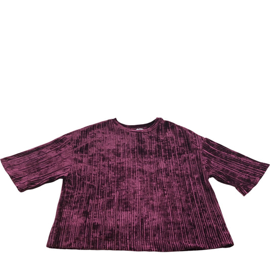 River Island Crop T-Shirt Ribbed Velvet Top Short Sleeve Maroon 7-8 Years
